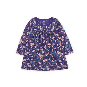 Tea Collection‎ Ruffle Empire Baby Dress 9-12 Months Purple Floral Long Sleeve
